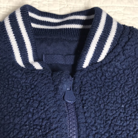 Gap Bomber Toddler 12-18 M Boy Navy Blue Sherpa Jacket Bomber Varsity EUC - Picture 3 of 6